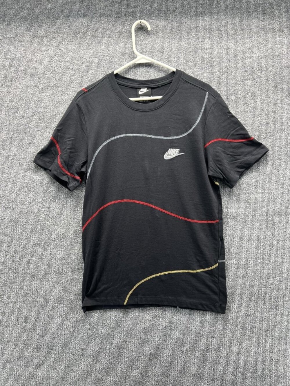 Nike Shirt Mens Small Black Multicolor Stitch Graphic Tee Crewneck Logo Sports